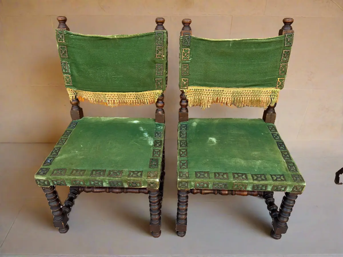 Pair Of Green Upholstered Italian Childs Chairs 1