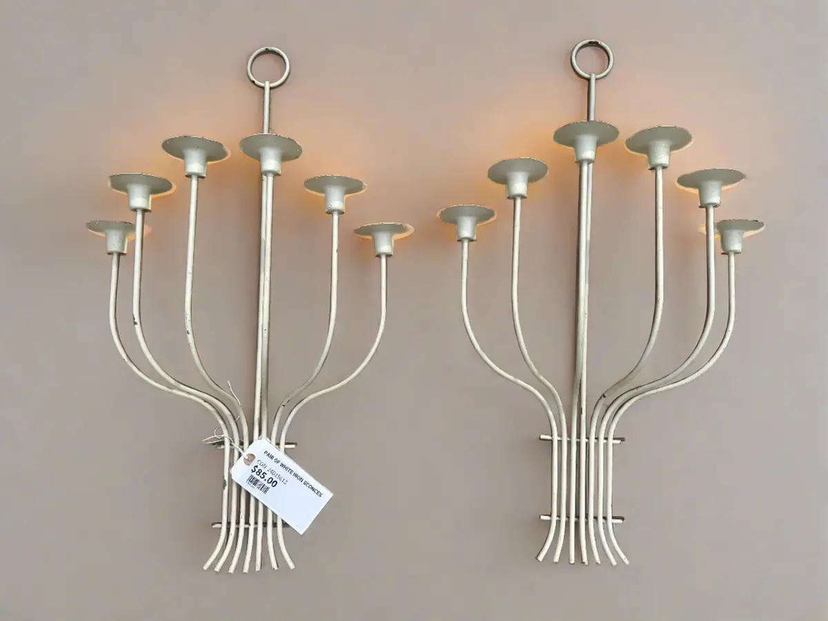 Pair Of White Iron Sconces 1