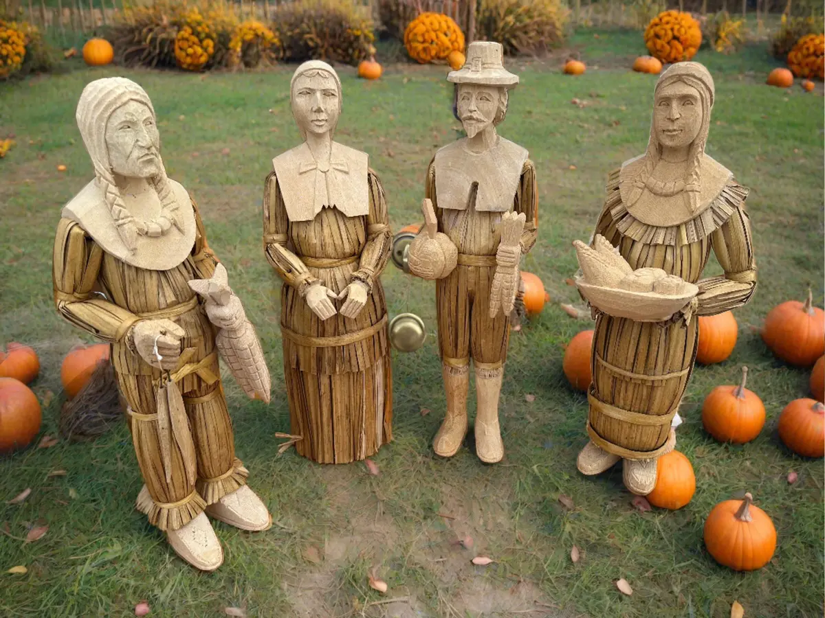 Set Of Four Carved Thanksgiving Figures 1