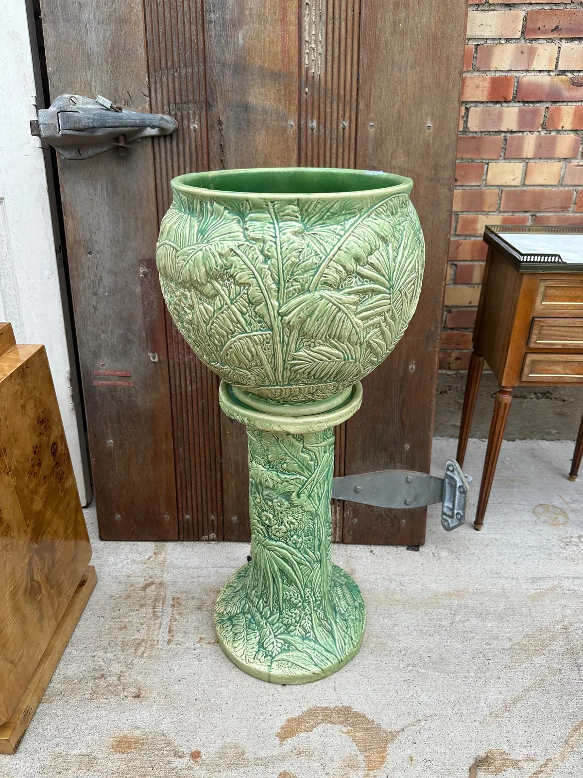 Art Pottery "Marvo" Jardiniere On Pedestal As Found 1