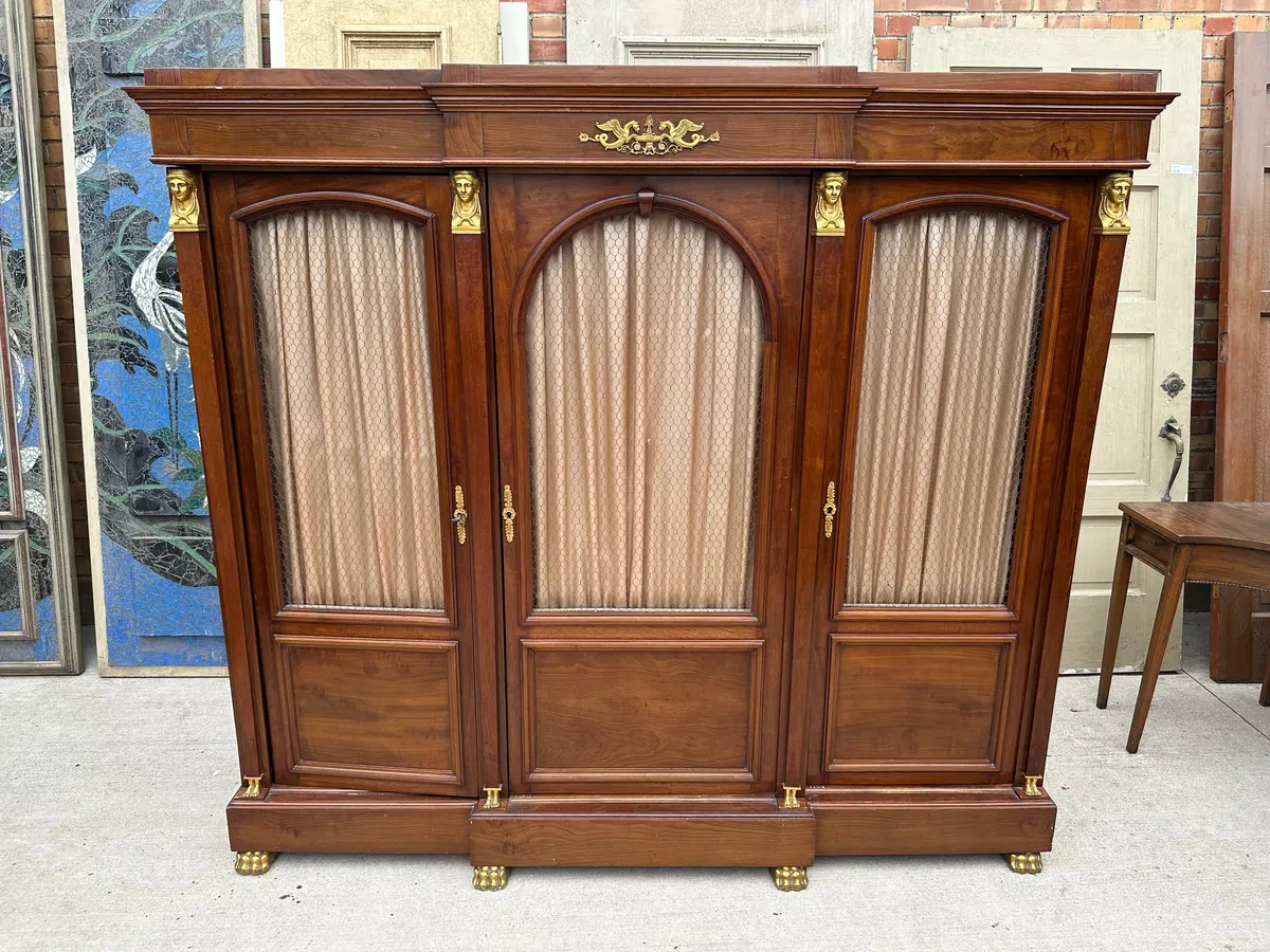 French Empire Mahogany Bookcase With Brass Paw Feet And Ormolu 1
