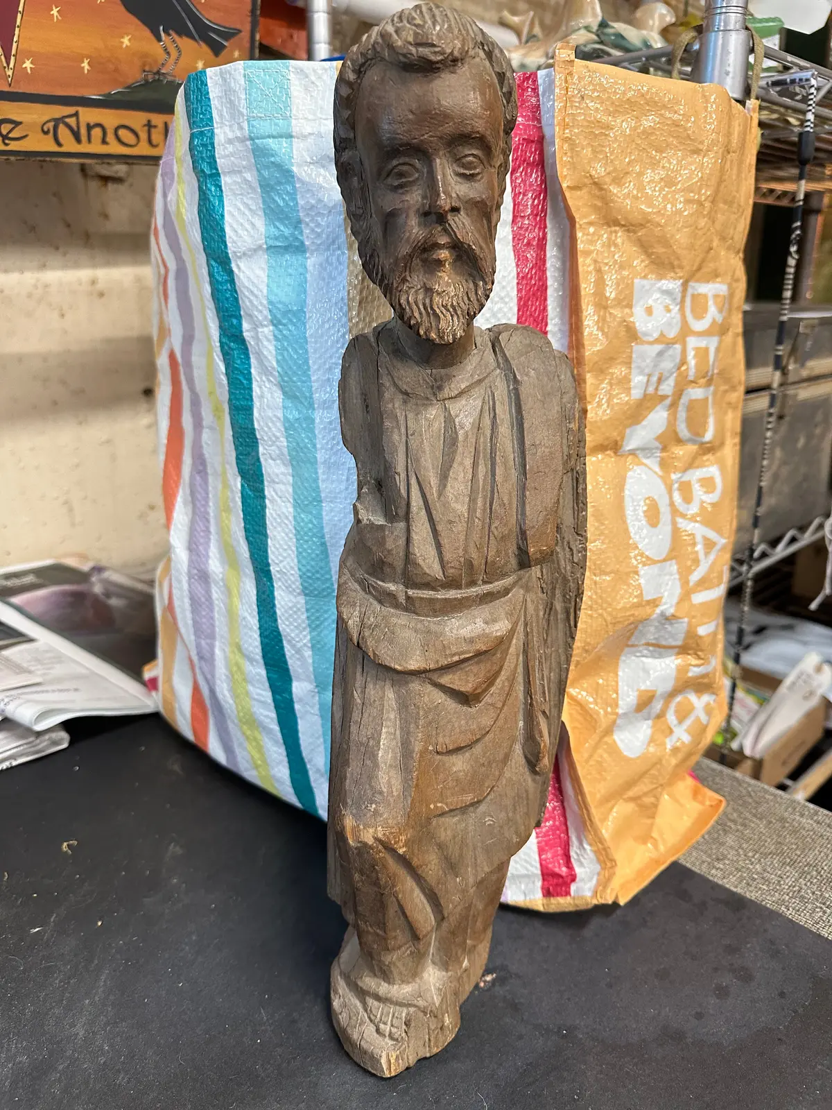 Small Carved Wood Statue Of A Saint With Beard 1