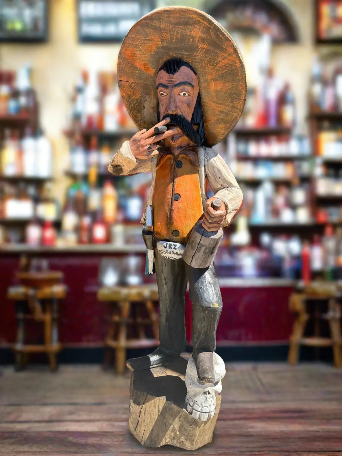 Life Size Carved Wood Drinking Mexican  Man Figure 1