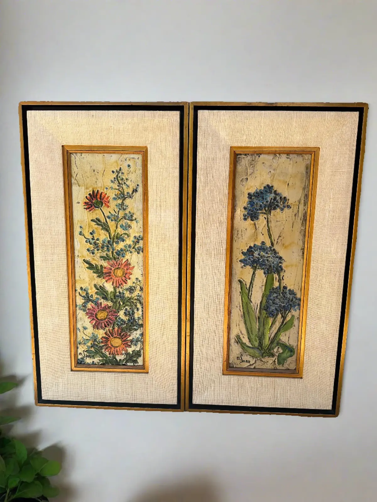 Pair  Of Signed Saar Enameled Flower Pictures 1