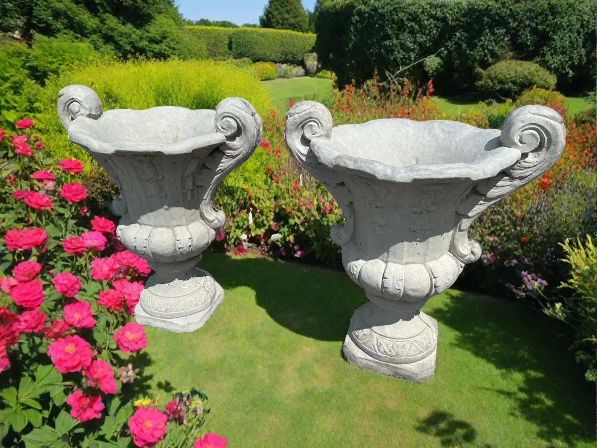 Concrete Pair Of Garden Urns 1