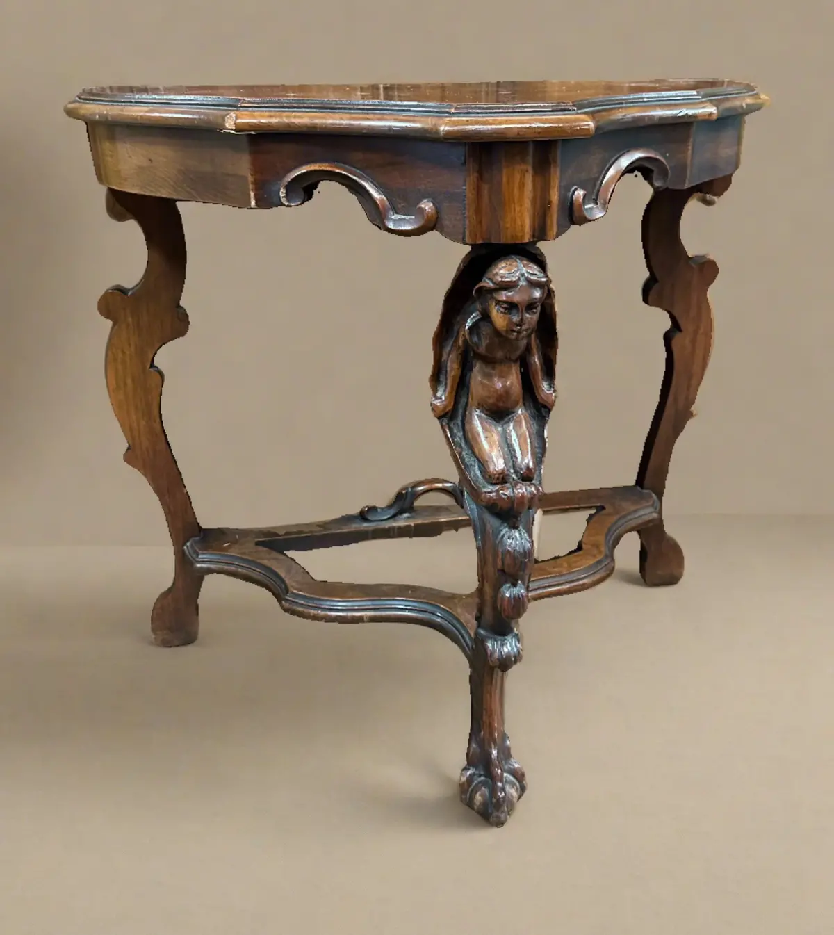 Small Walnut Demilune Table With Angel 1