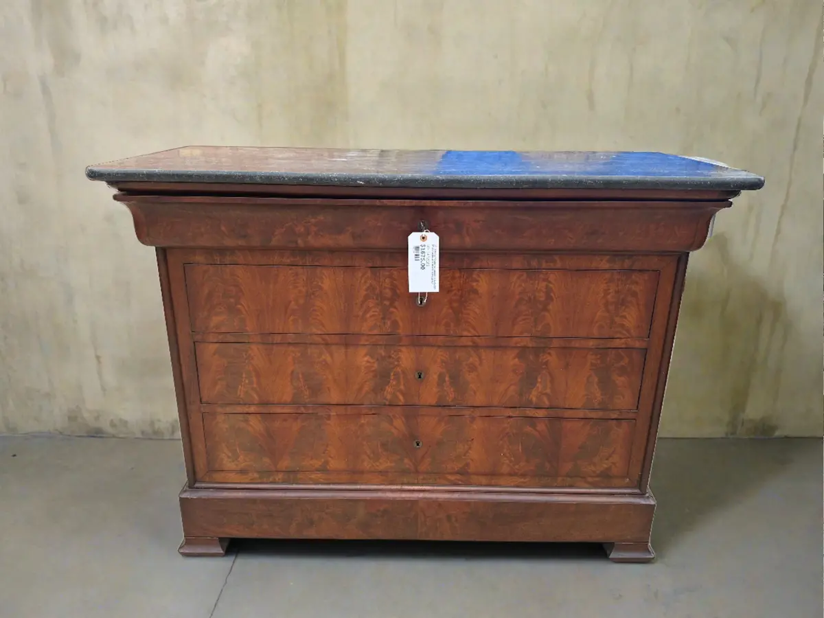 Louis Phillipe Crotch Mahogany Chest Of Drawers With Black Marble Top 1