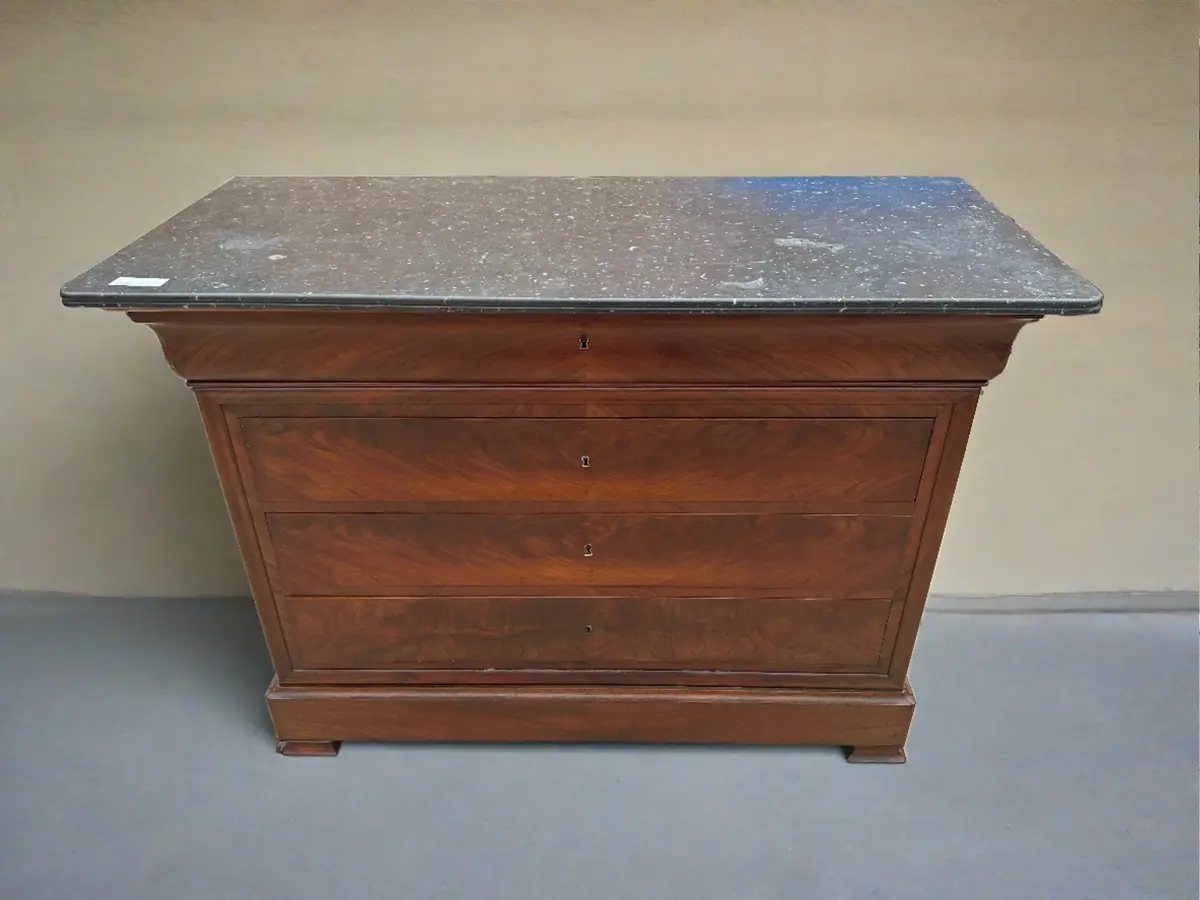 Louis Phillipe Crotch Mahogany Chest Of Drawers With Black Marble Top 1