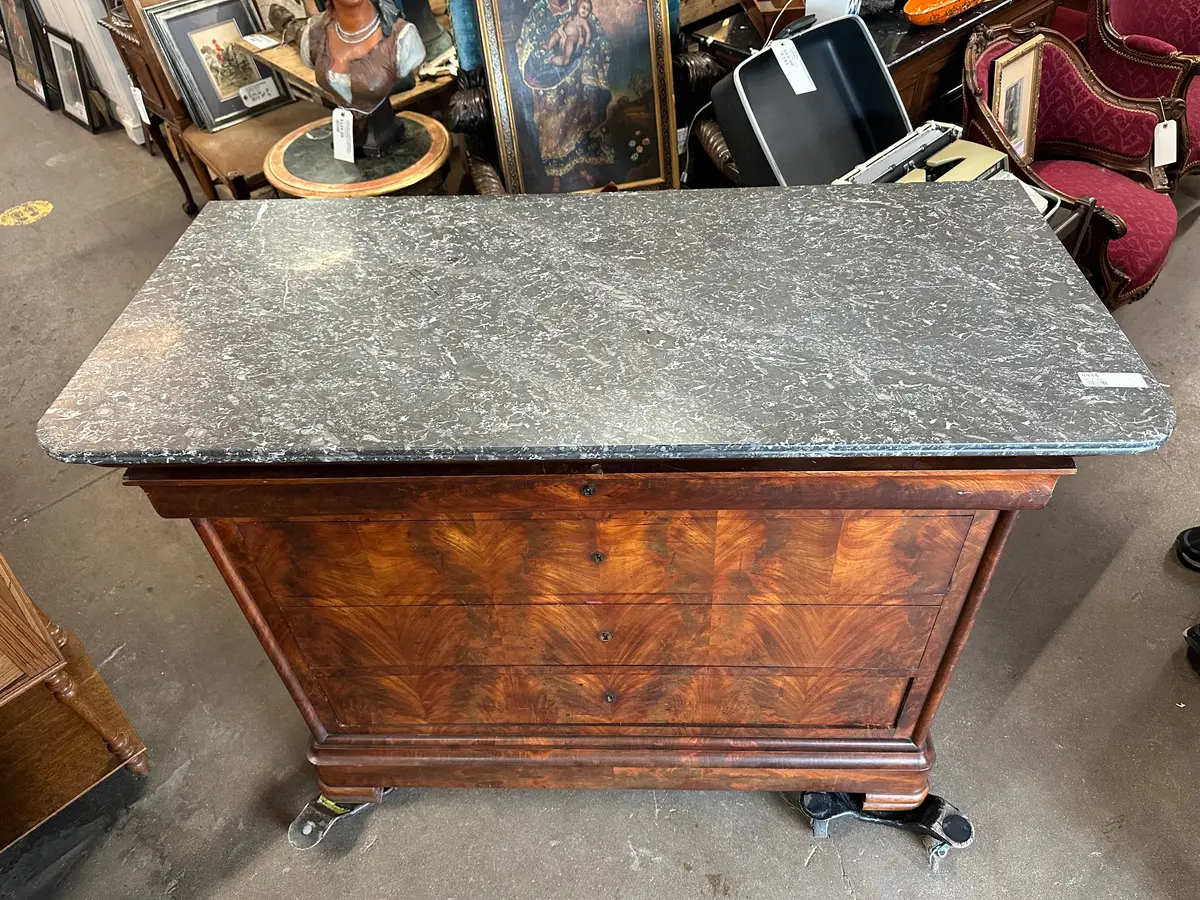 Mahogany Louis Phillipe Chest With Black Marble Top 1