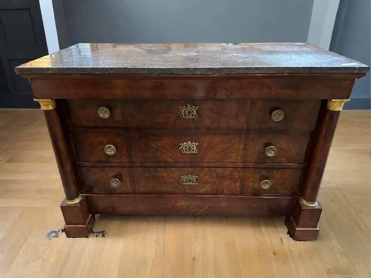 Mahogany Empire Chest With Black Marble Top 1