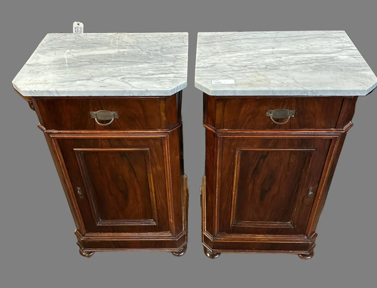 Pair Of Tall Italian Stands With Marble Tops 1