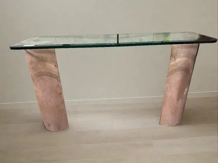 Cast Stone Column Based Console Table With Glass Top 1