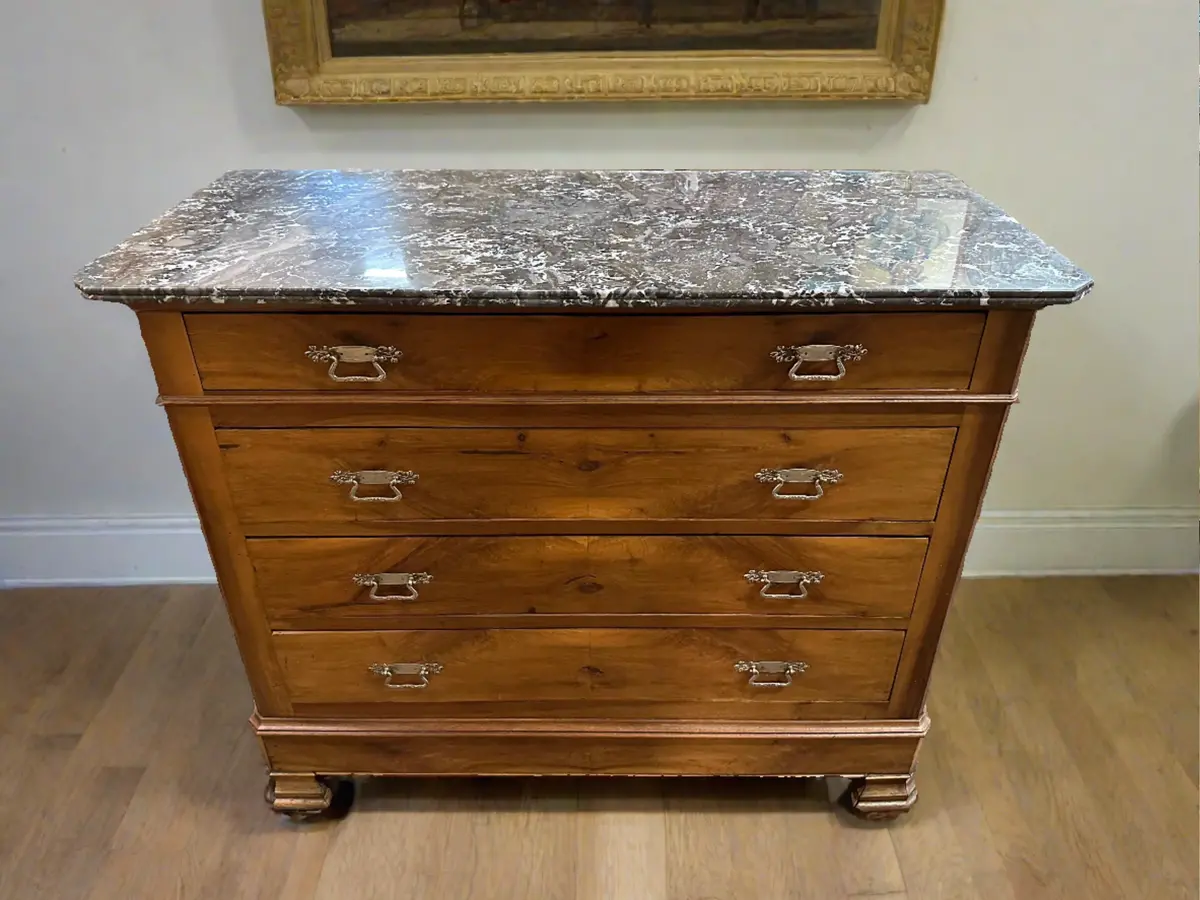 St. Anne Large Marble Top Louise Philipe Chest With Handles- 1