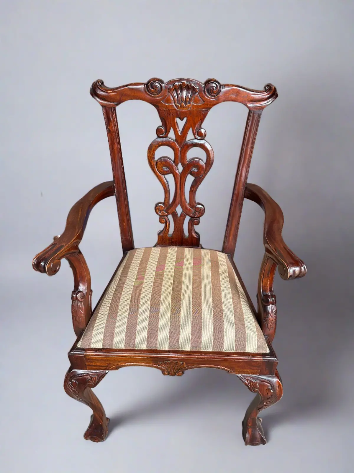 Hand Carved Mahogany Chippendale Reproduction Armchair 1