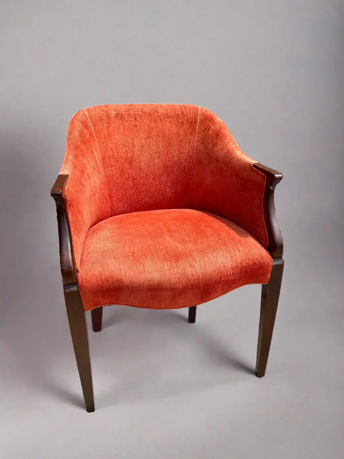 Mid Century Club Chair In Orange Velvet 1
