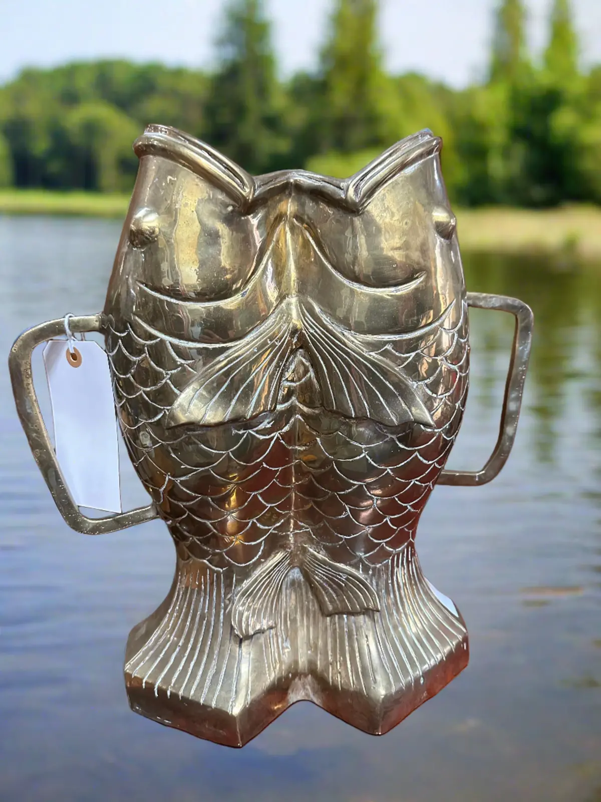 Heavy Brass Double Koi Fish Vase 1