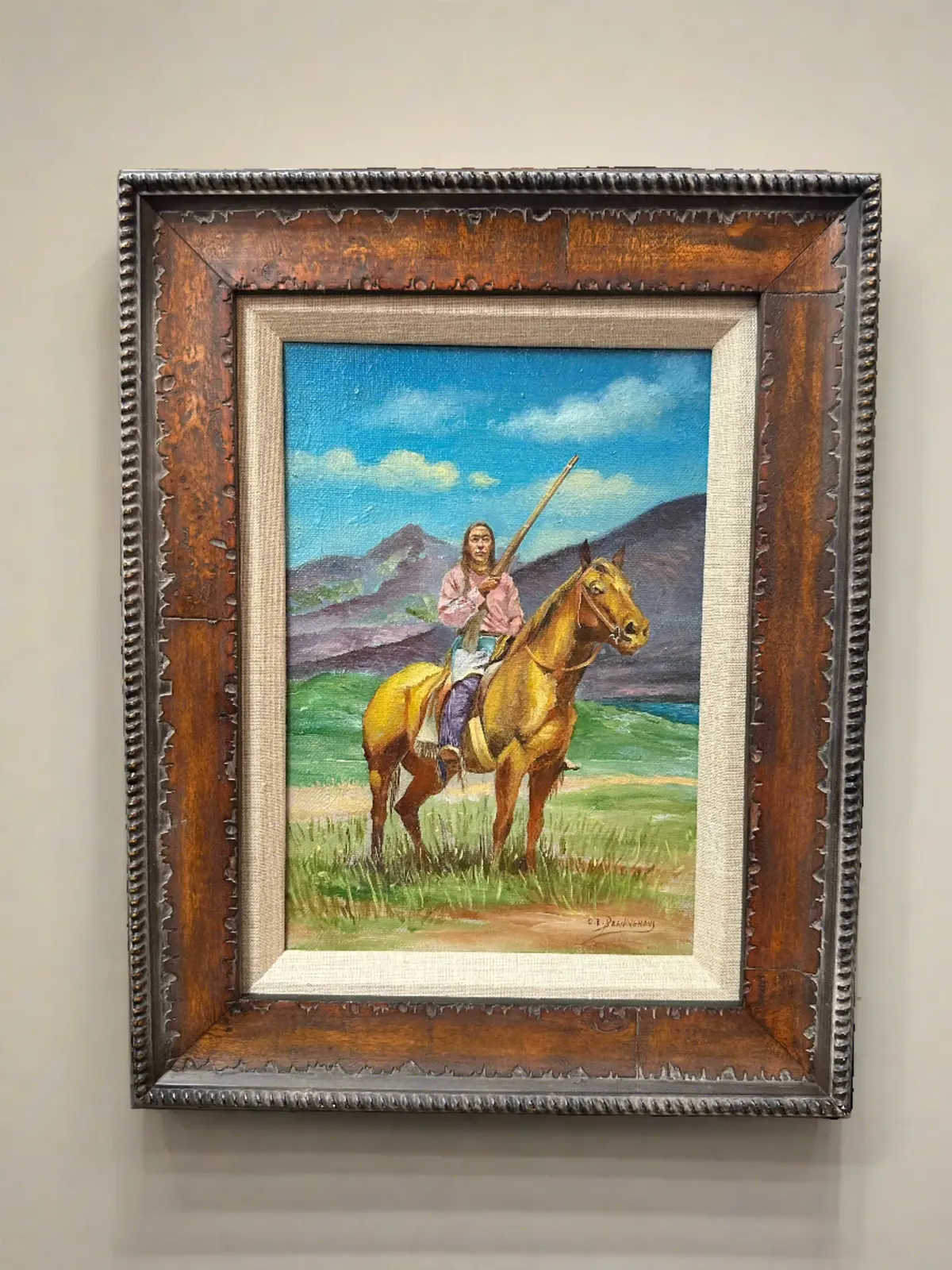 Indian On Horse Oil Painting By Oscar Berninghaus 1