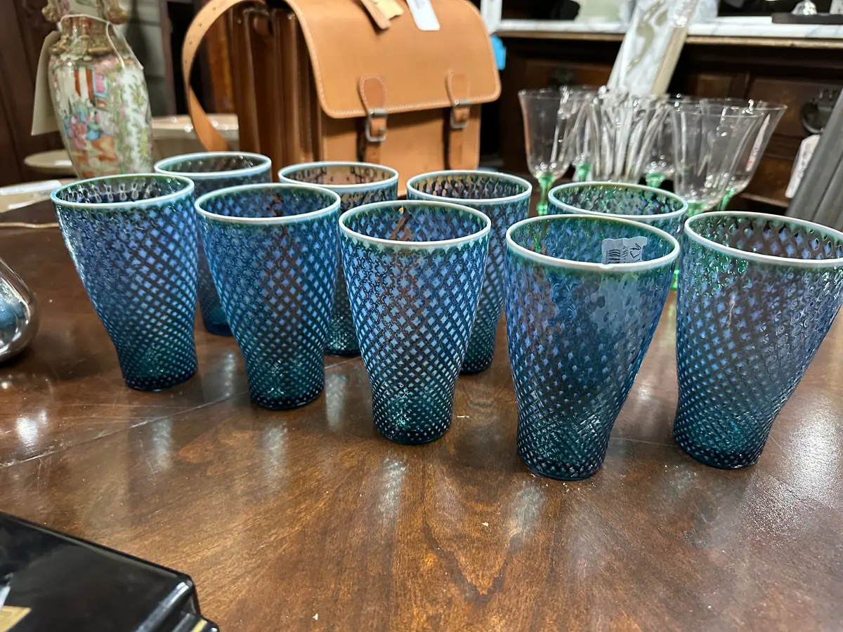 Set Of 9 Blue Glass Water Glasses 1