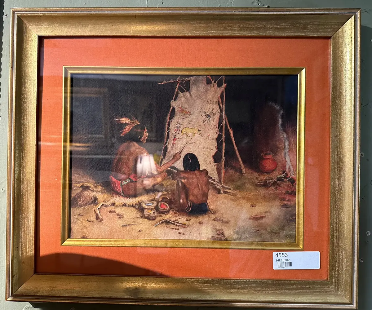 Native American Watercolor With Apricot Border By H Match 1