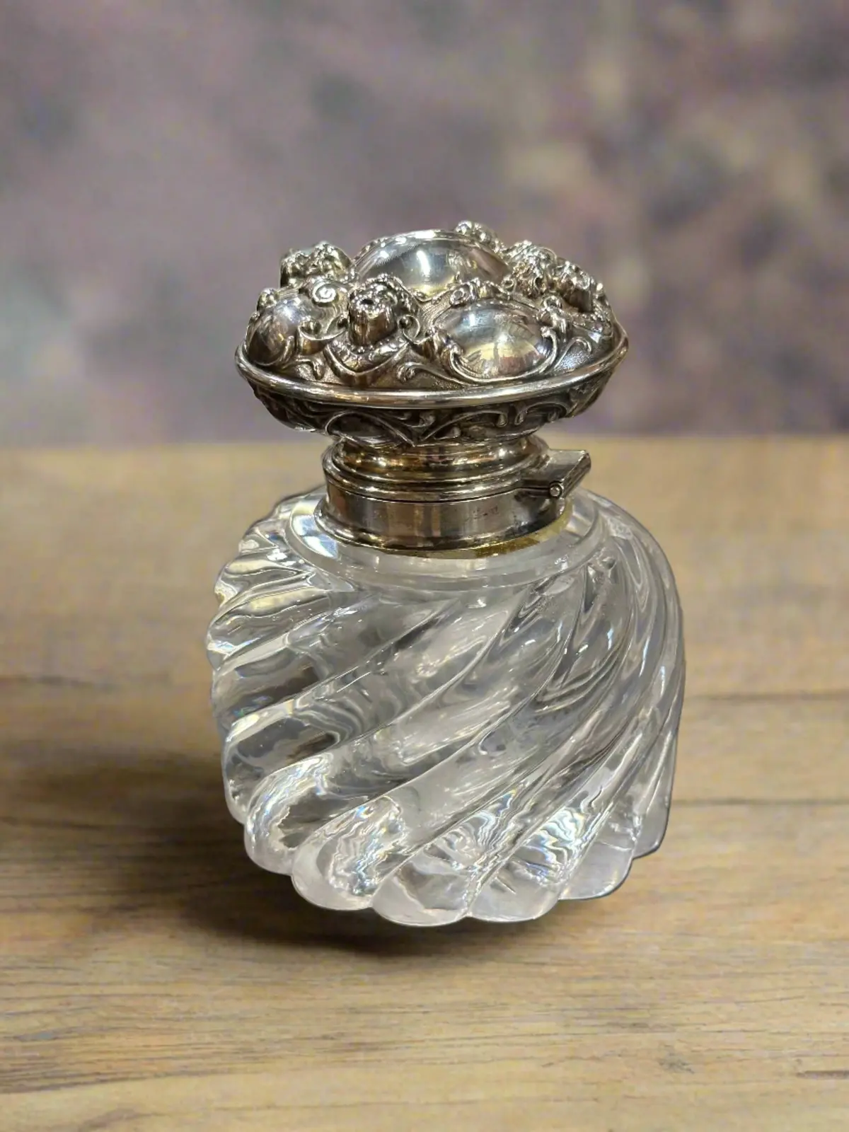 Antique  Crystal Ribbed  Ink Well With 1