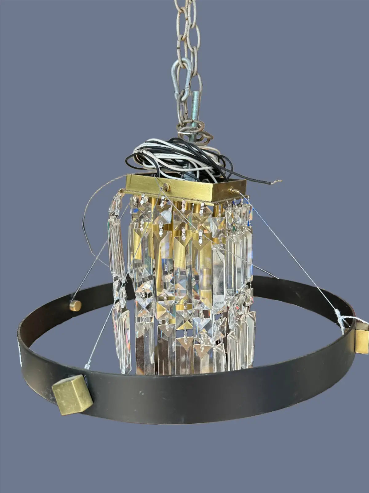 Small Round Iron And Bronze Chandelier With Prisims 1