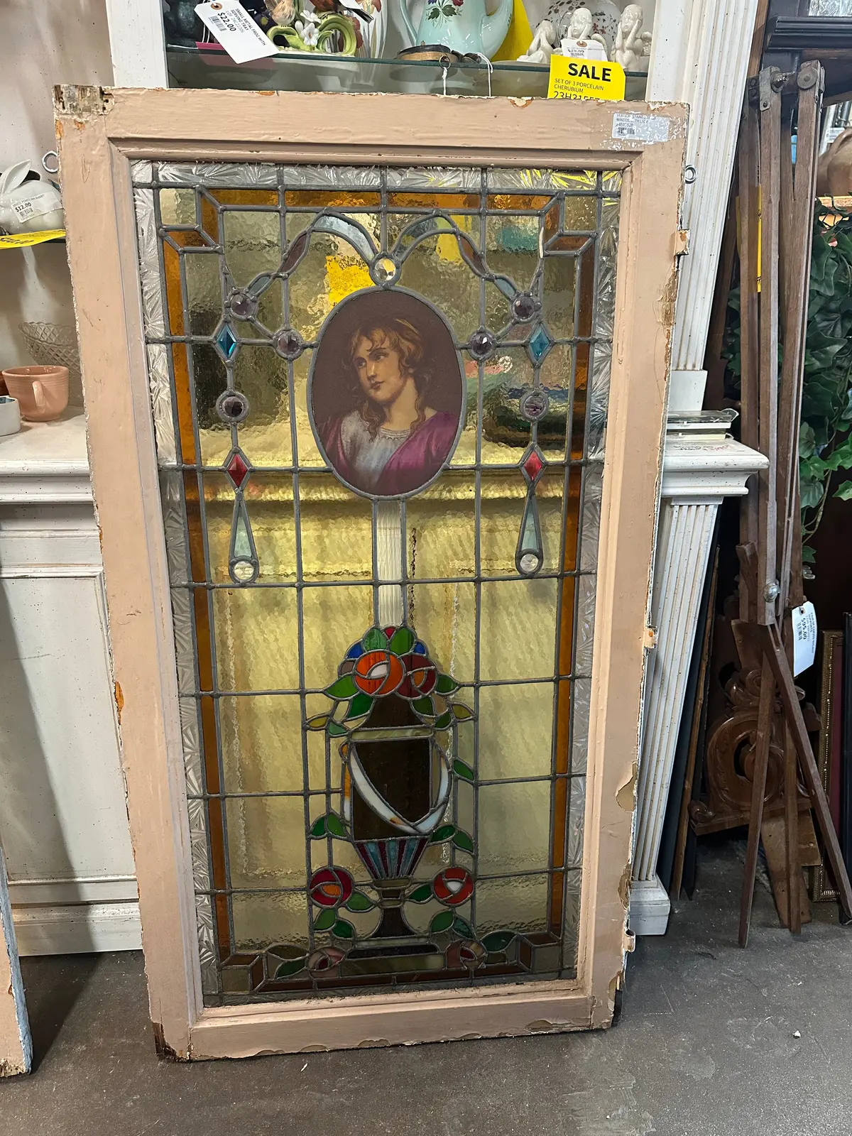 Pair Of Vertical Stained Glass Windows With Ladies 1