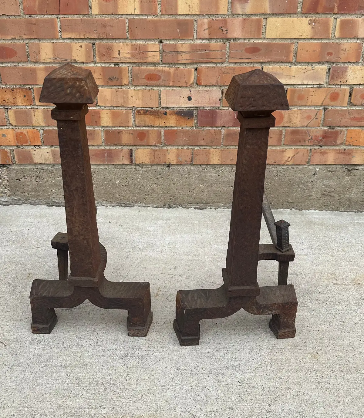 Pair Of Cast Iron Arts And Crafts Andirons 1