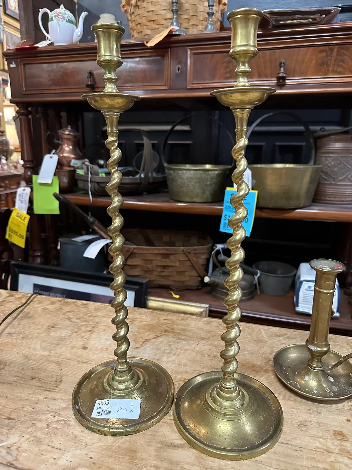 Pair Of Tall Brass Barley Twist Candle Stands 1
