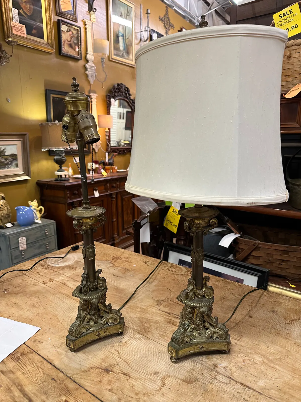Pair Of Brass Rococo Lamps 1