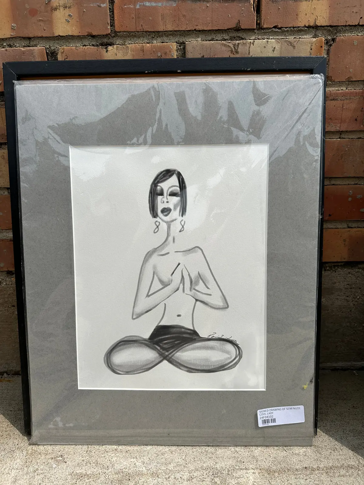 Signed Drawing Of Semi Nude Cool Lady 1