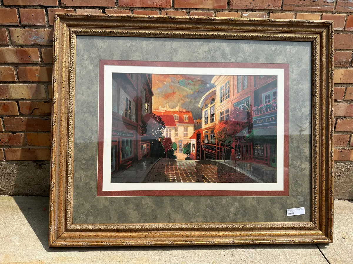 Large Colorful Print Of Shops On Hill With Cobblestone Road 1