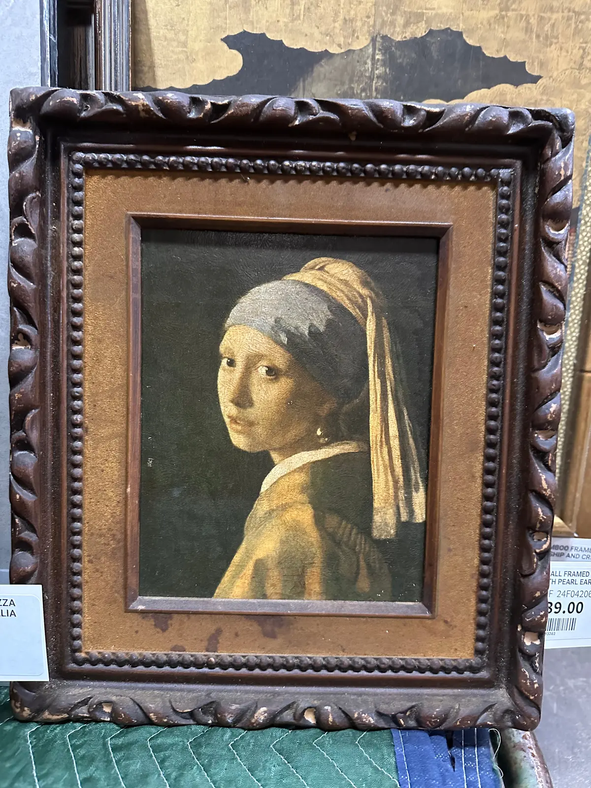 Small Framed Oil Print Of Girl With Pearl Earring By Vermeers 1
