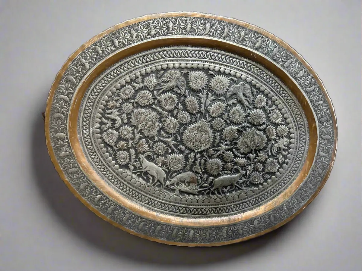 Large Oval Hand Made Copper And Nickel Tray 1