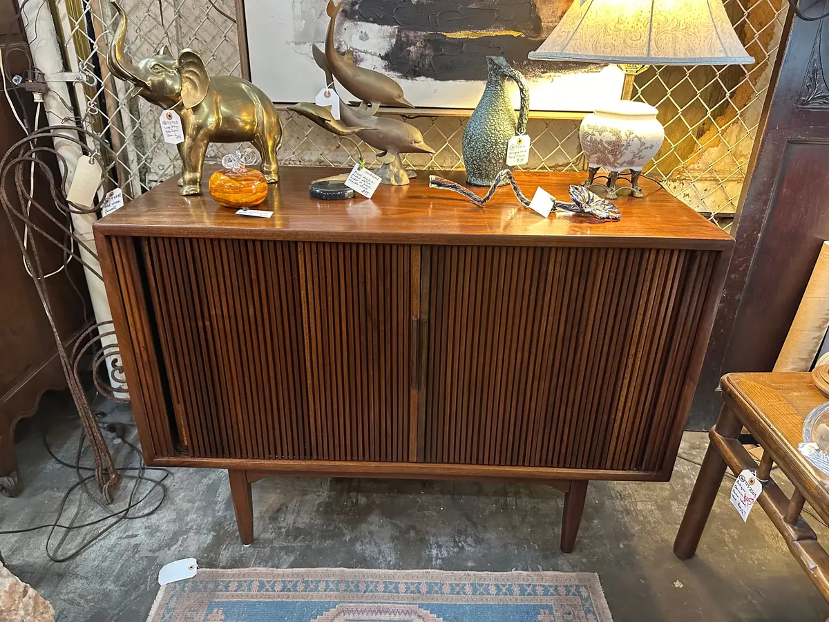 Walnut Vintage Tambour Cabinet 1