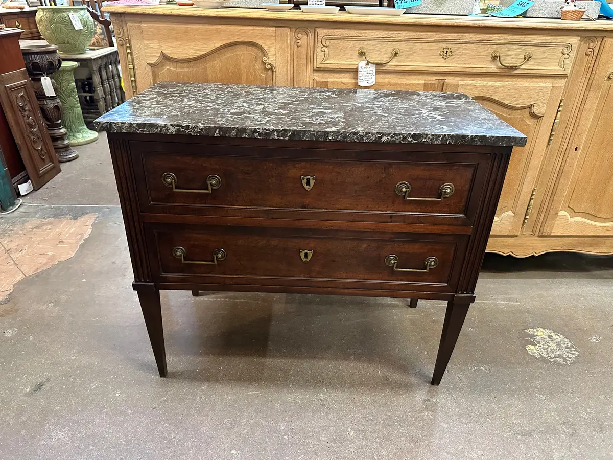 Louis Xvi 2 Drawer Black Marble Top Chest 1