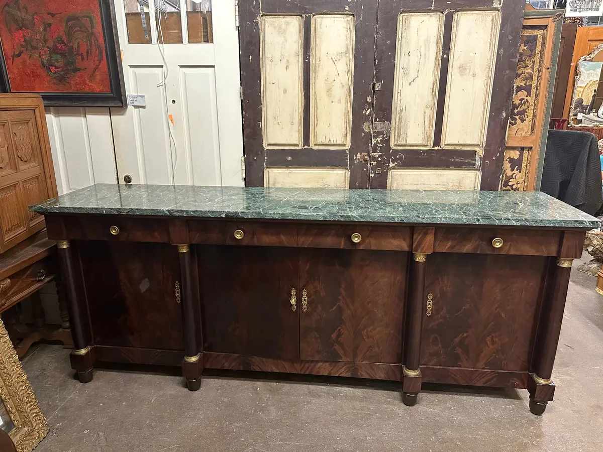 Empire Mahogany Sideboard With Green Marble Top 1