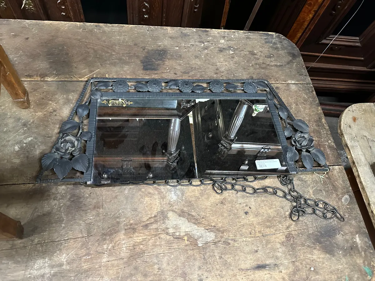 French 1930'S Deco Iron Mirror W/ Roses And Leaves 1