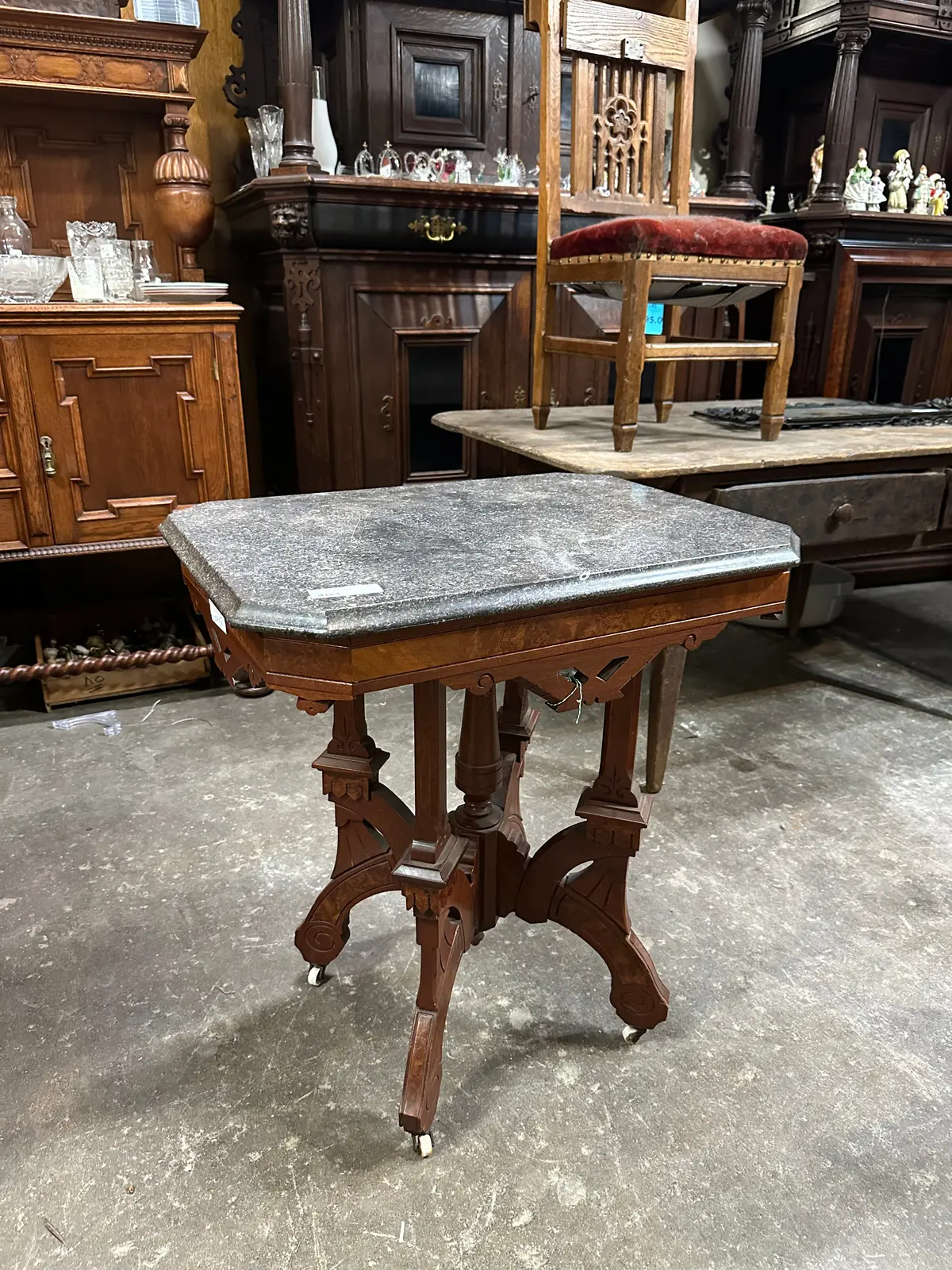 Marble Top Wood Base Side Table On Casters 1