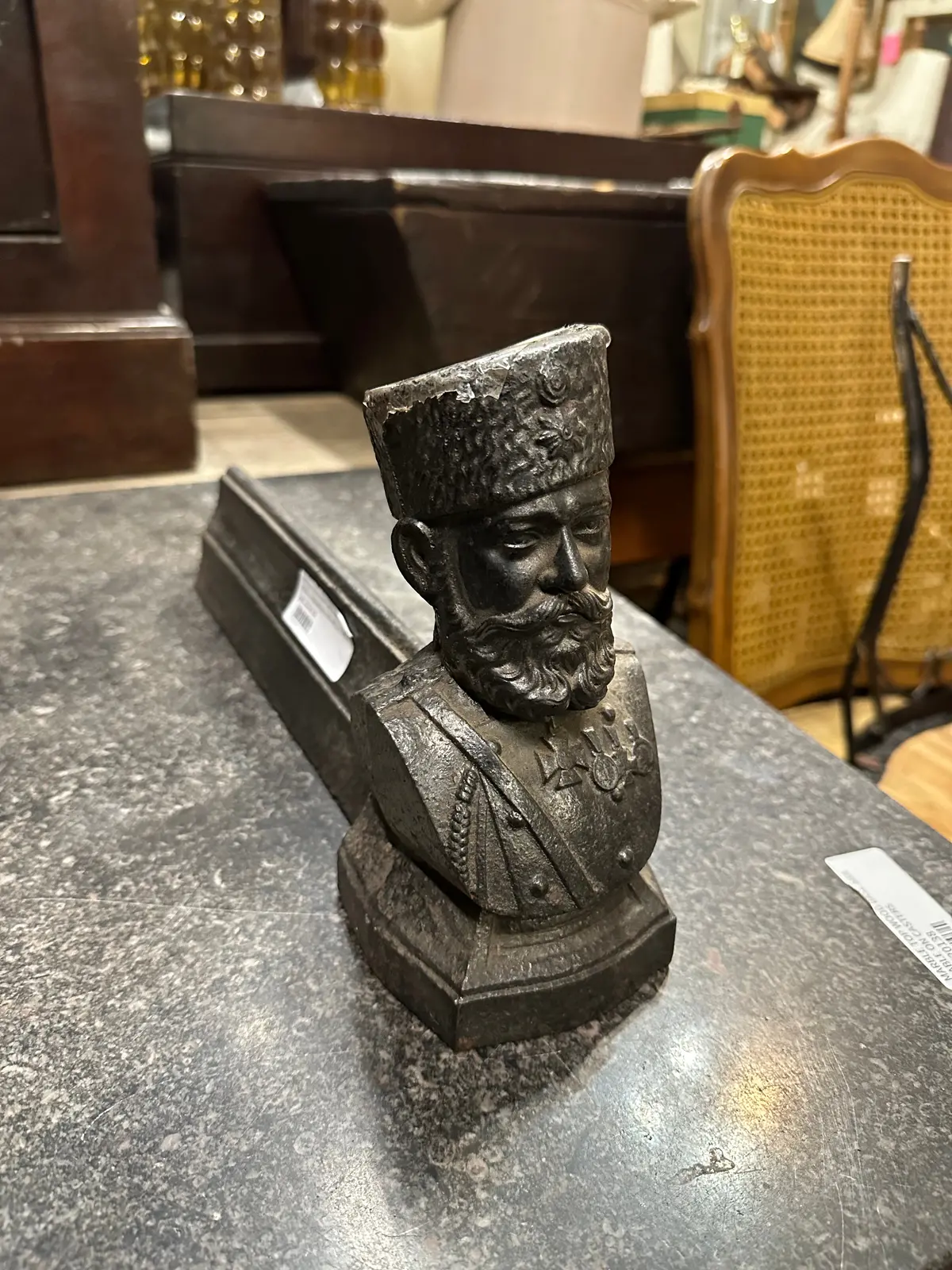 Single English Cast Iron Andiron With Face 1