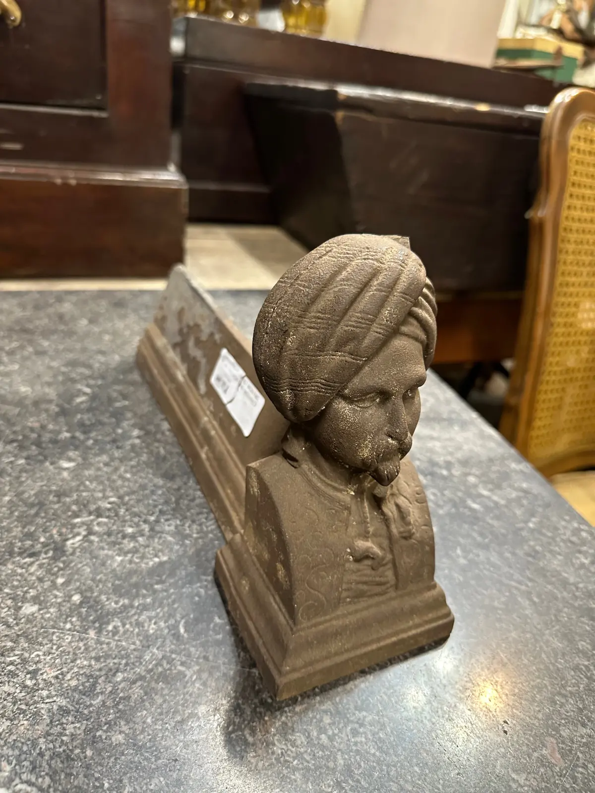 Single English Cast Iron Andiron With Face And Turban 1