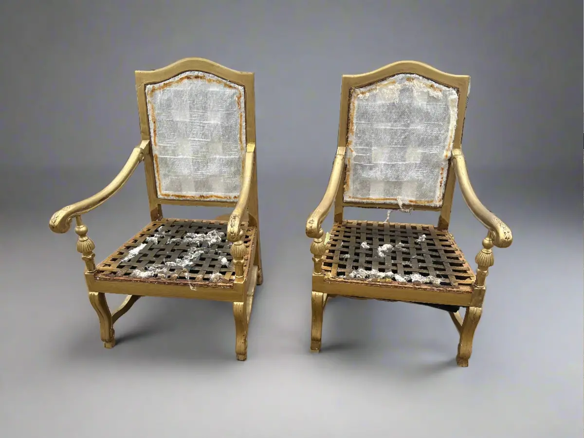 Pair Of Gilt Wood Arm Chairs As Found 1