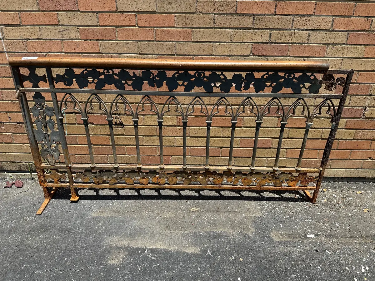 Cast Iron Gothic Railing, Grapes With Wood Hand Rail 1