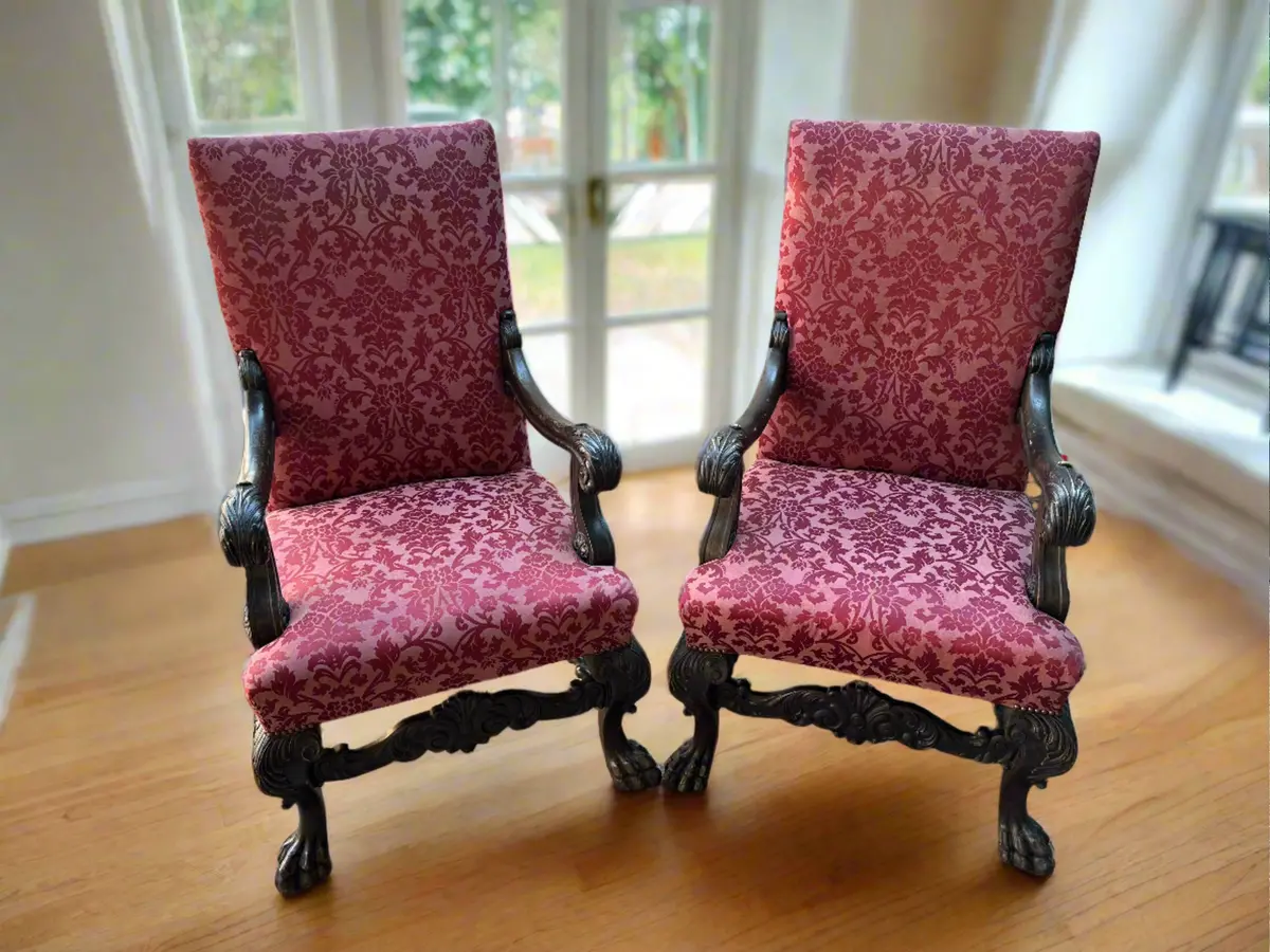 Pair Of Carved Arm Chairs With Claw Feet 1