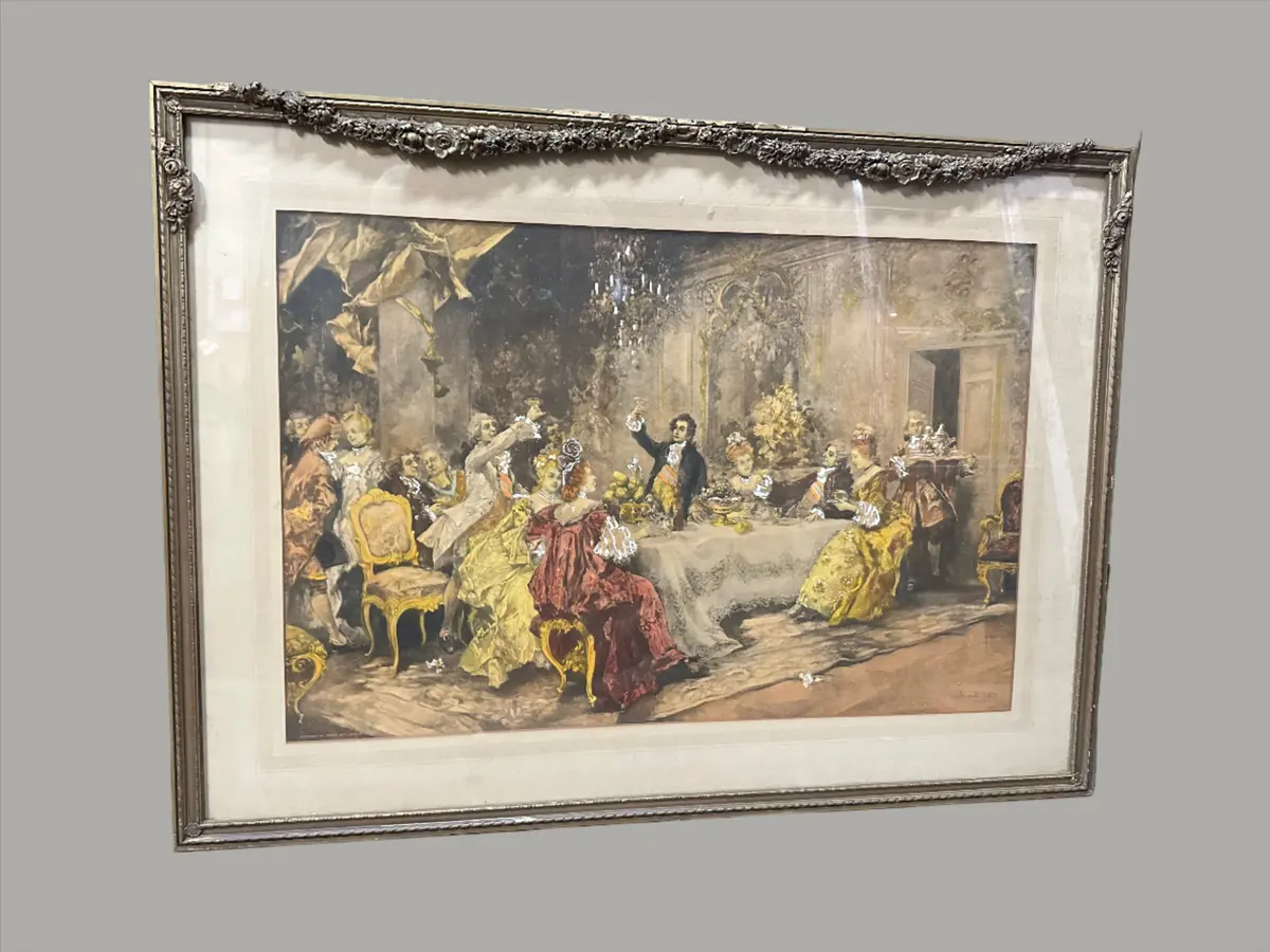 Italian Print Of A Banquet In As Found French Frame 1