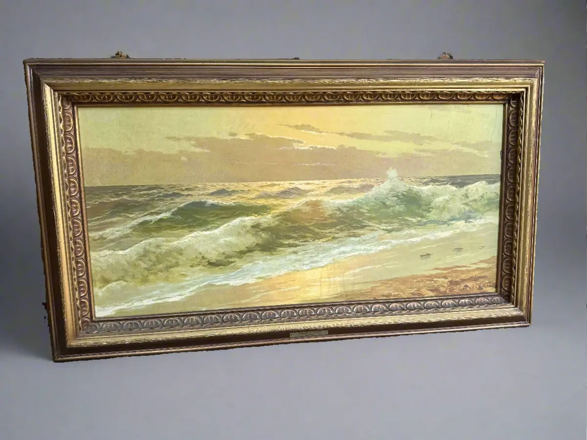 Large Gold Ornate Frame With Ocean Print 1