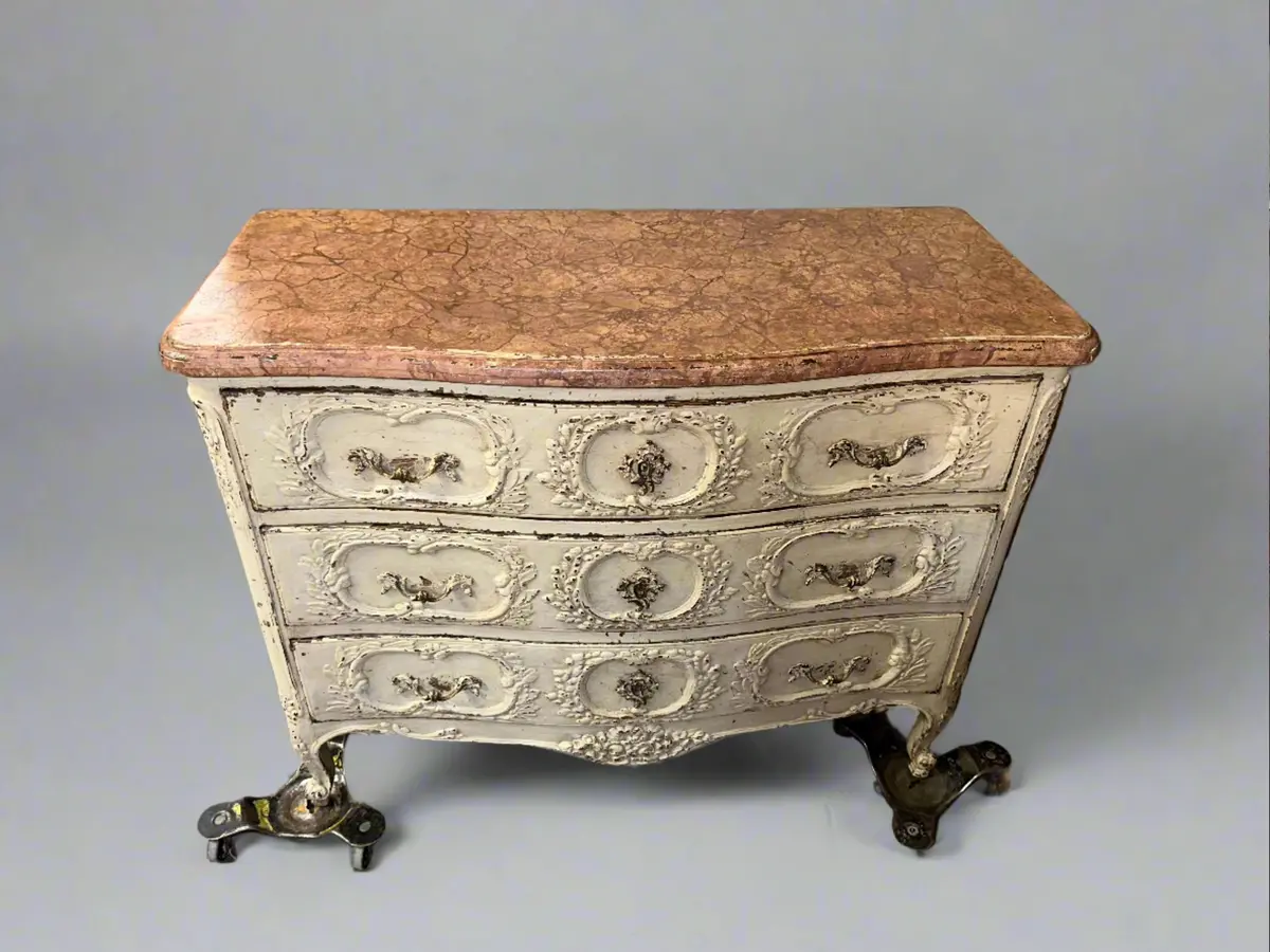 Large Faux Marble Top Painting 19Th Century Louis Xv Carved 3 Drawer Chest 1