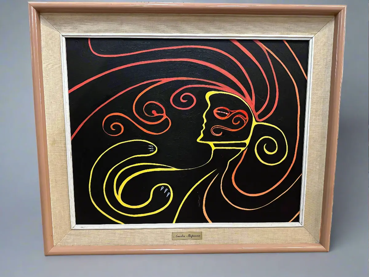 Colorful Surrealist Oil Painting Of Yellow Lady With Red Hair By Amelia Shipman 1