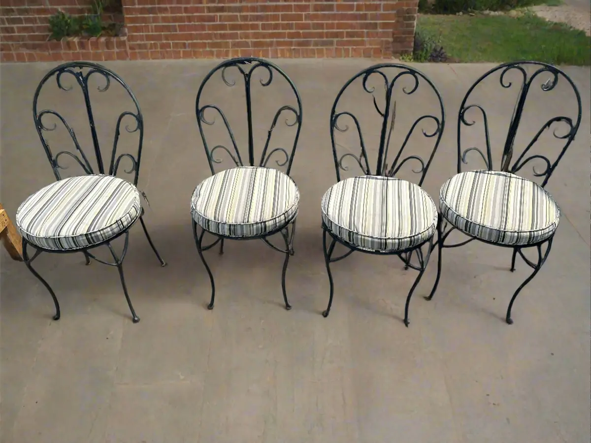 Set Of Scrolly Black Rod Iron Patio Chairs 1