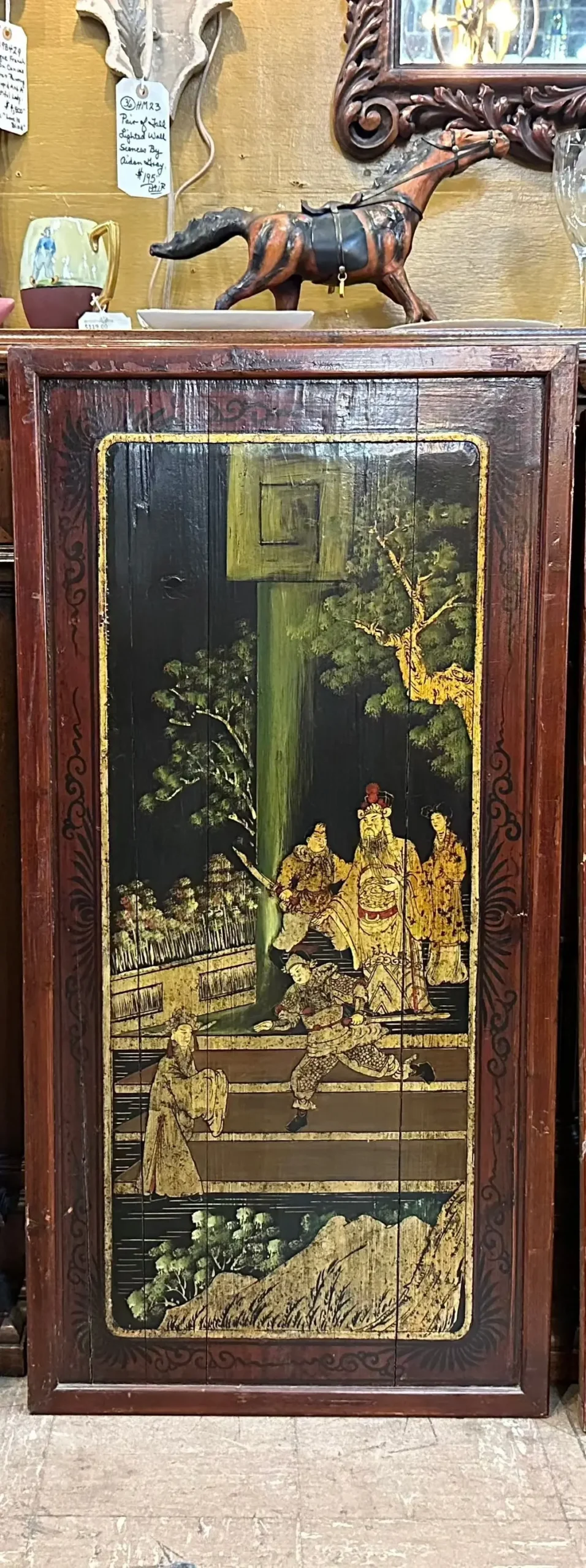 Chinese Red And Gold Asian Wood Panel With Scene 1