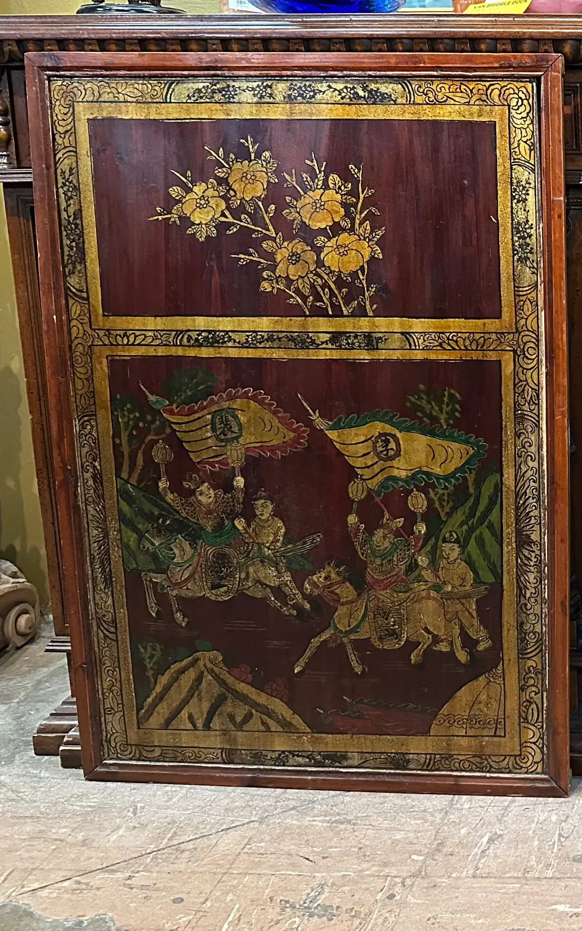 Wide Wood Panel With Chinese Painted Scene 1